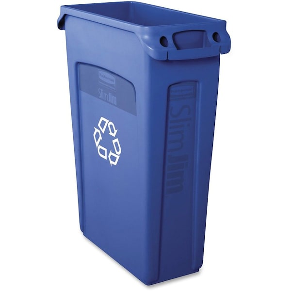 23 gal Rectangular Venting Slim Jim Container, Blue, Plastic